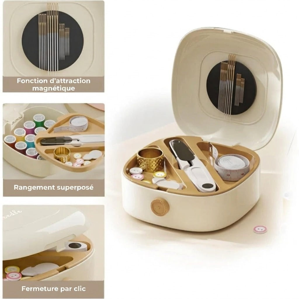 Kit de couture magnétique double couche – Boîte à couture de luxe avec fil et aiguilles