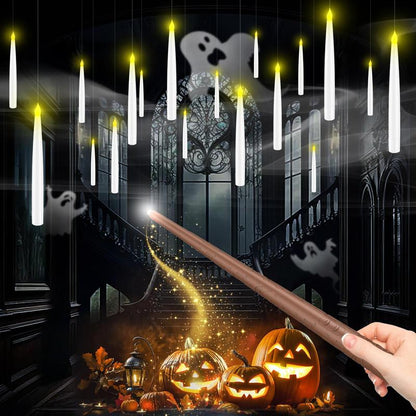 12 Bougies LED Flottantes avec Télécommande Baguette Magique – Bougies Suspendues Sans Flamme pour Décoration de Noël & Halloween
