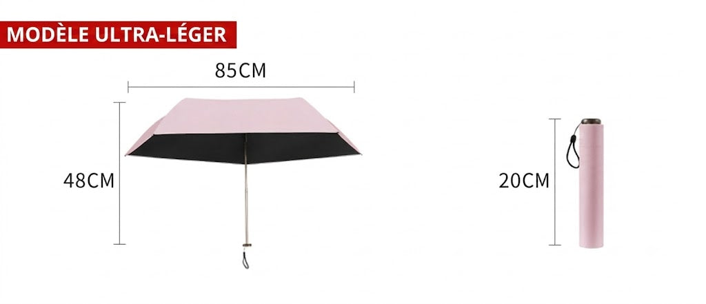 Parapluie ultra-léger en carbone – Protection UV (revêtement noir) pour le soleil et la pluie ☂️