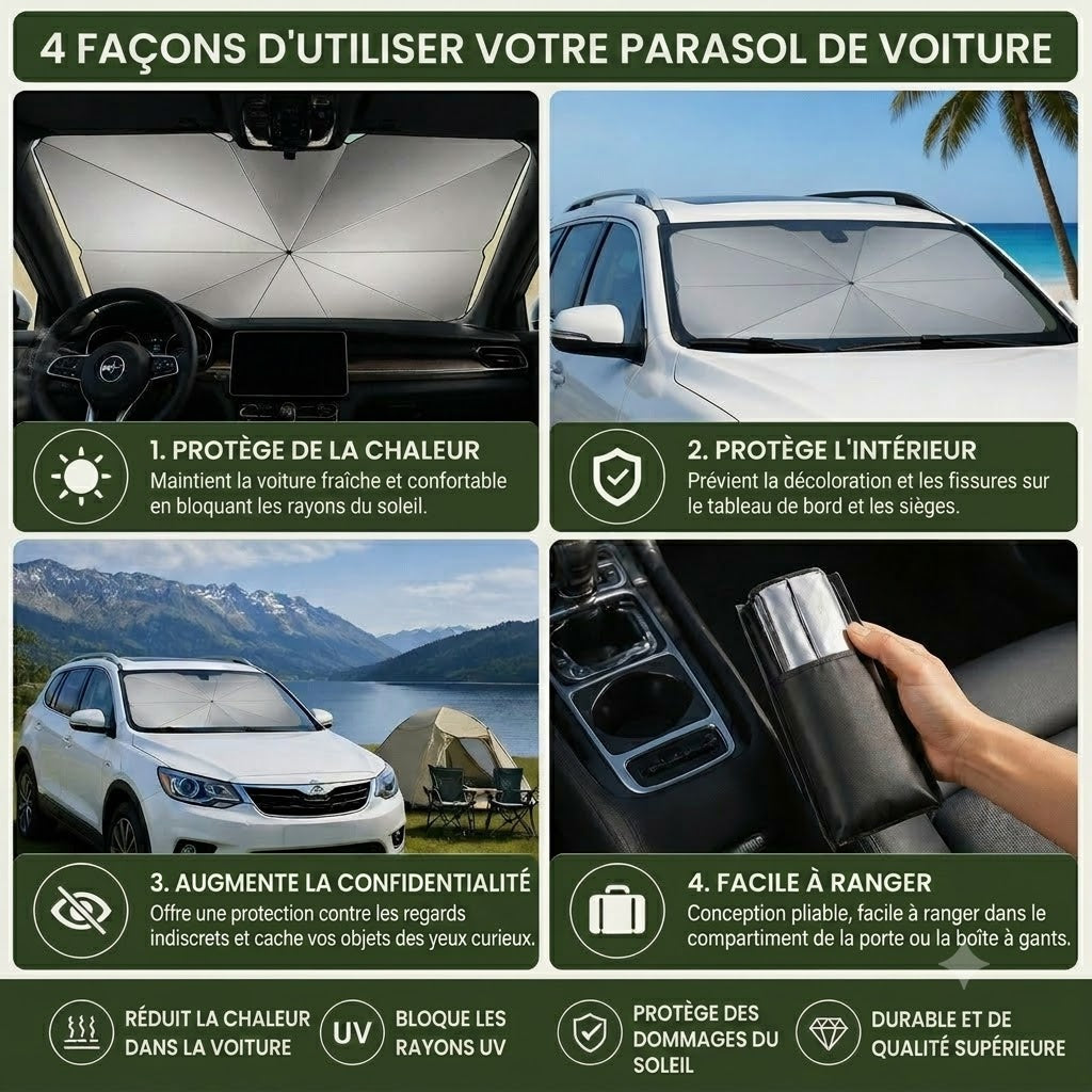Pare-soleil pliable pour pare-brise – Protection UV efficace et protection solaire pour voiture 🚗☂️