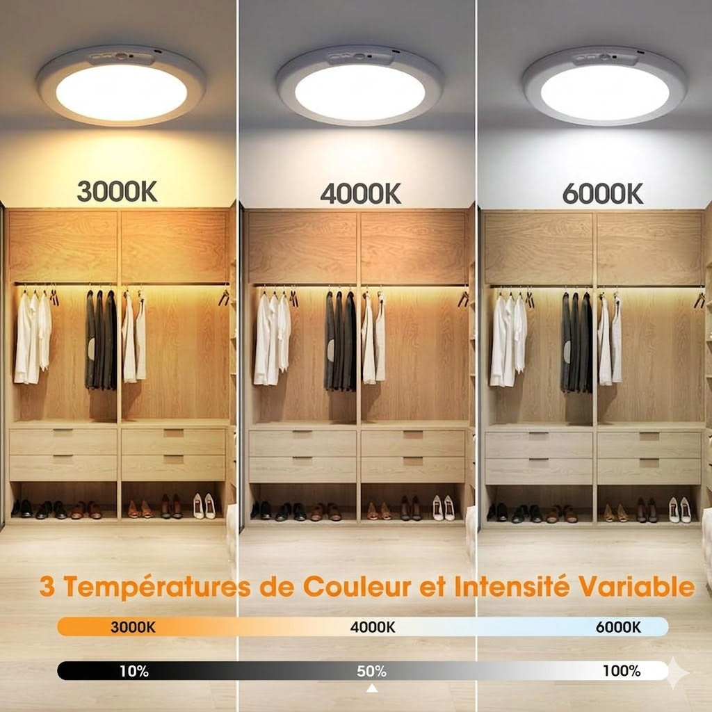 Plafonnier rechargeable avec détecteur de mouvement - Sans fil - Télécommande incluse