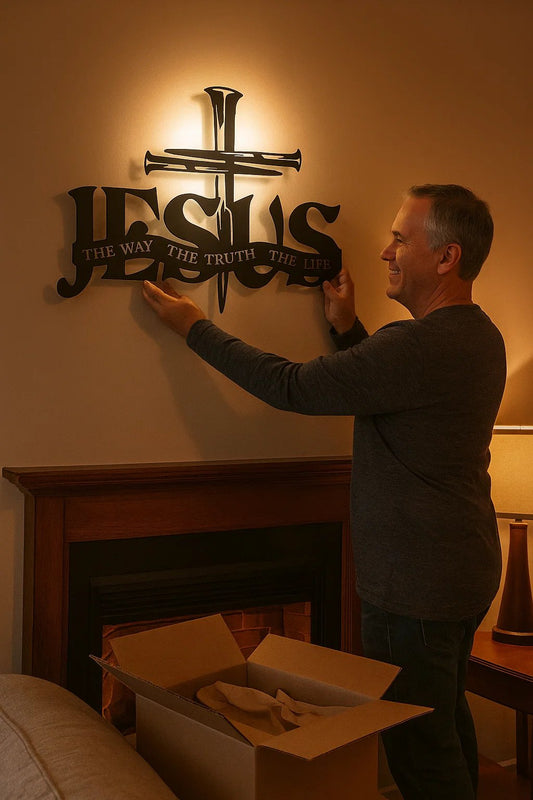 Décoration murale exclusive – Jésus et croix au design artisanal