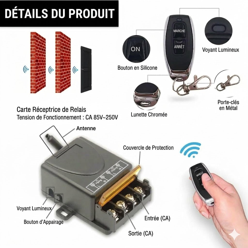 💥Ensemble télécommande et récepteur sans fil - Universel - Plug & Play - Aucun câble⚡ requis