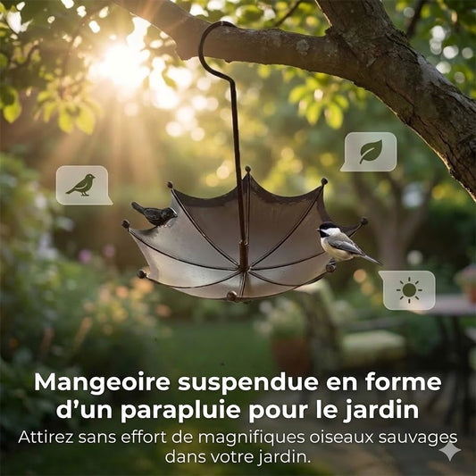 Mangeoire et abreuvoir suspendus pour oiseaux – Silo d'alimentation en forme de parapluie – Station de nourrissage 2 en 1