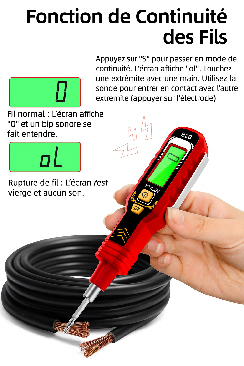 Testeur de Tension Numérique Sans Contact (Écran LCD)