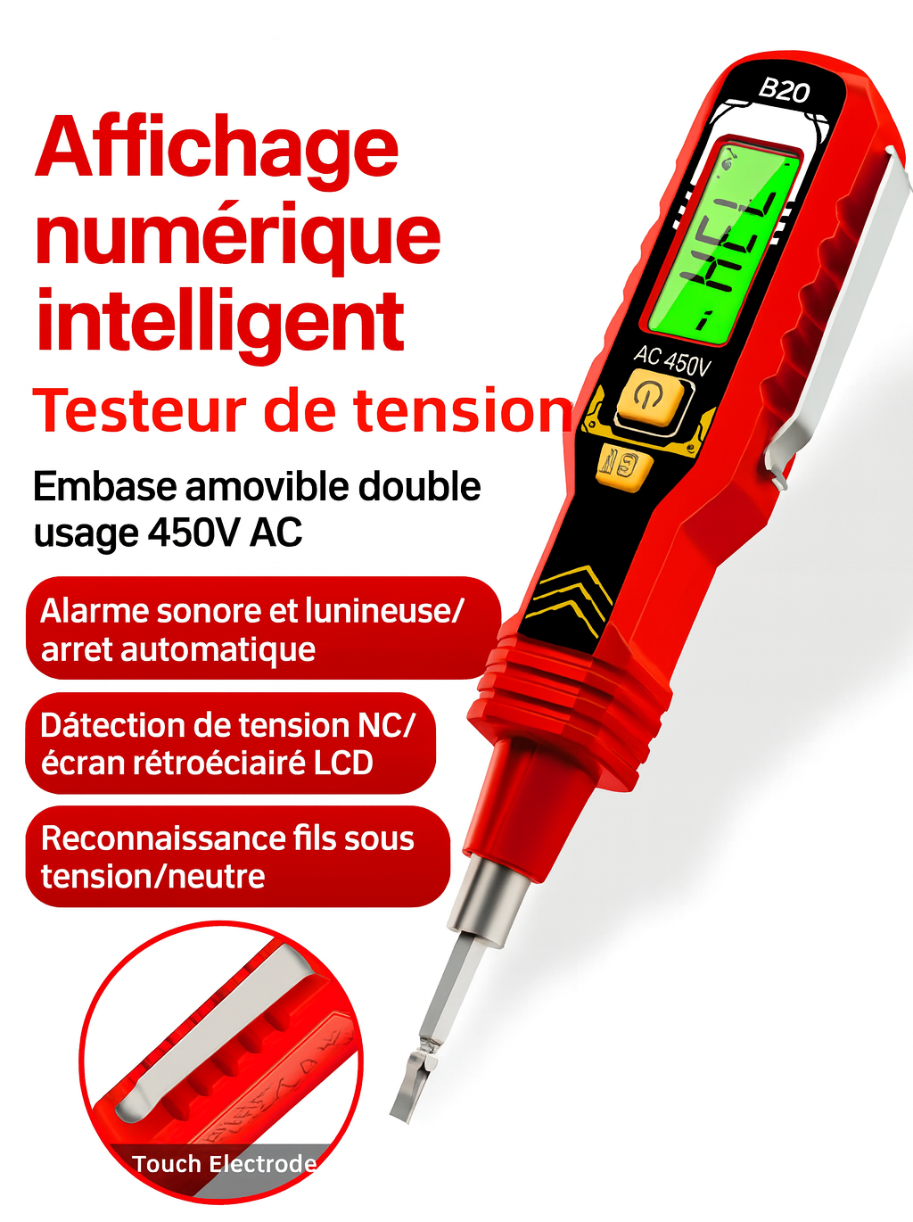 Testeur de Tension Numérique Sans Contact (Écran LCD)