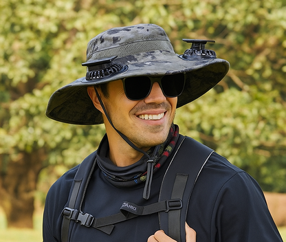 Chapeau de Soleil Large pour l'Extérieur avec Ventilateur Solaire