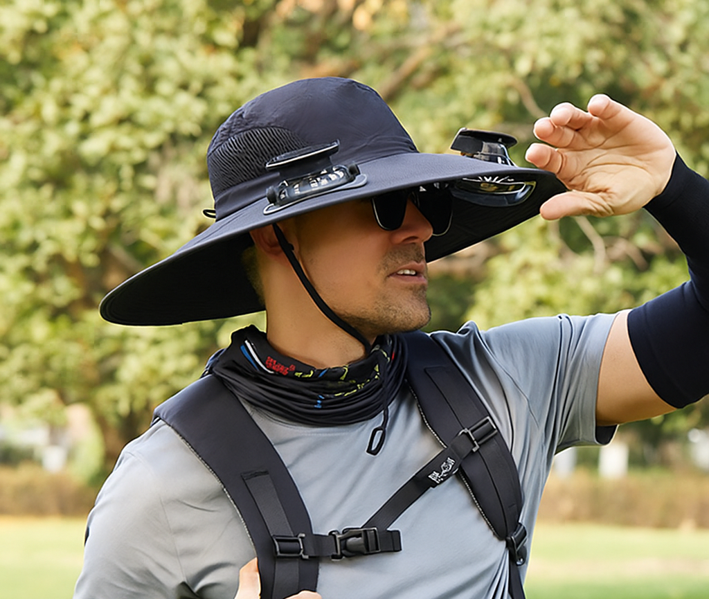 Chapeau de Soleil Large pour l'Extérieur avec Ventilateur Solaire