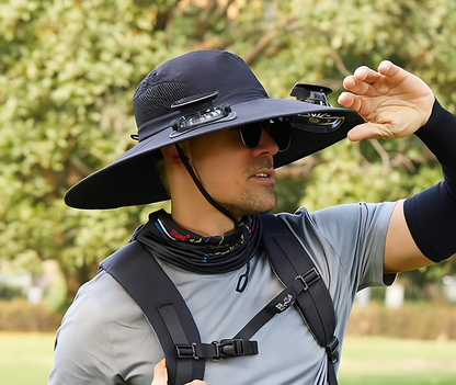 Chapeau de Soleil Large pour l'Extérieur avec Ventilateur Solaire