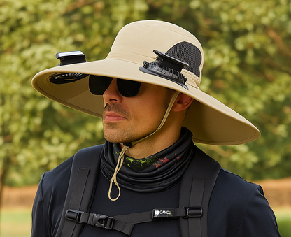 Chapeau de Soleil Large pour l'Extérieur avec Ventilateur Solaire