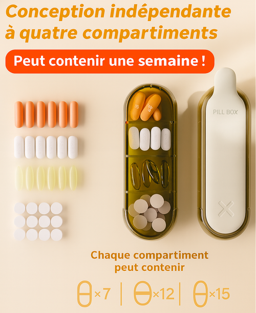 Pilulier et broyeur de comprimés portable 2-en-1 à compartiments