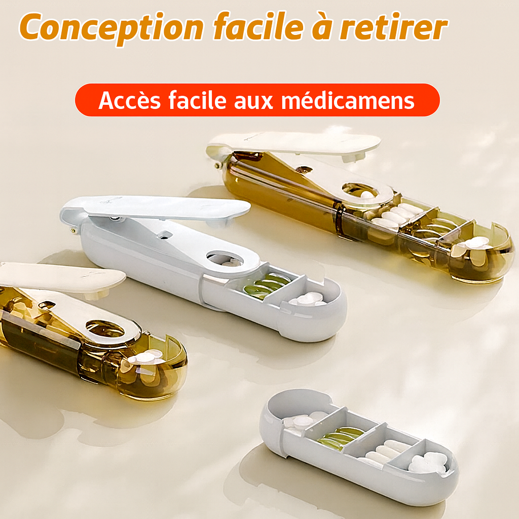 Pilulier et broyeur de comprimés portable 2-en-1 à compartiments