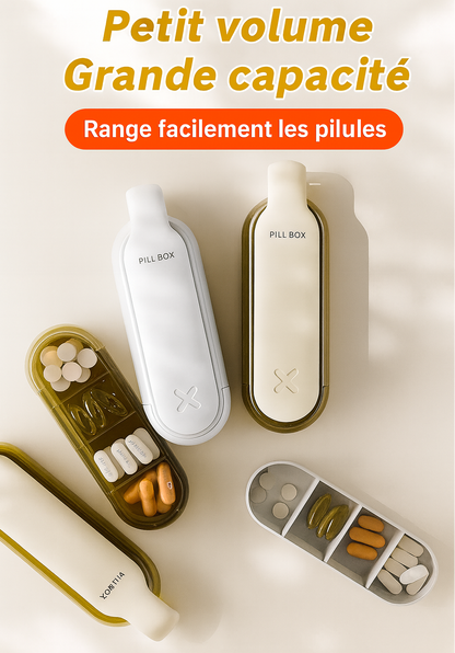 Pilulier et broyeur de comprimés portable 2-en-1 à compartiments