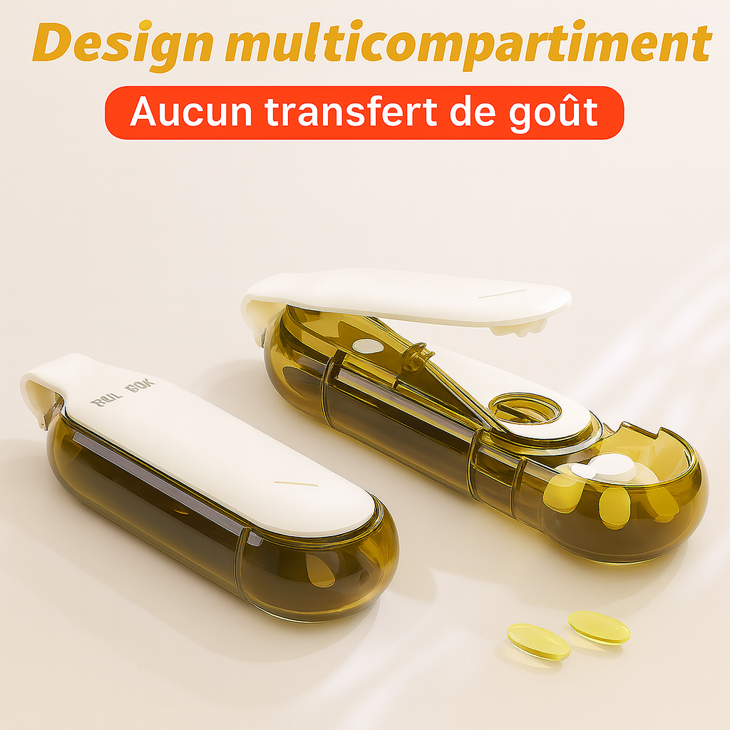 Pilulier et broyeur de comprimés portable 2-en-1 à compartiments