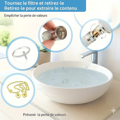 Bouchon de Lavabo 2-en-1 avec Filtre à Cheveux