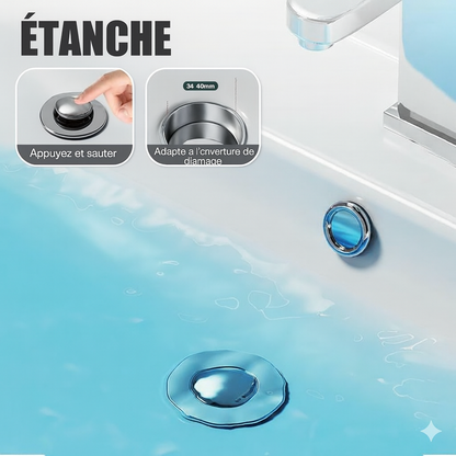 Bouchon de Lavabo 2-en-1 avec Filtre à Cheveux