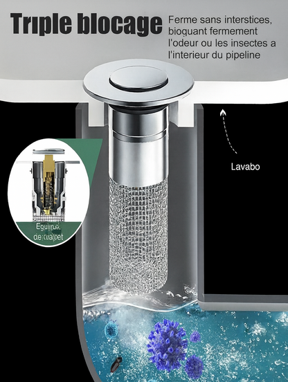 Bouchon de Lavabo 2-en-1 avec Filtre à Cheveux
