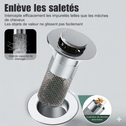 Bouchon de Lavabo 2-en-1 avec Filtre à Cheveux