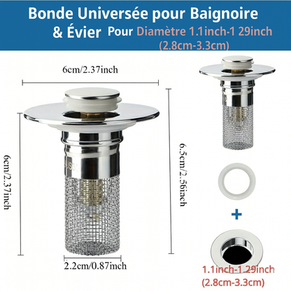 Bouchon de Lavabo 2-en-1 avec Filtre à Cheveux