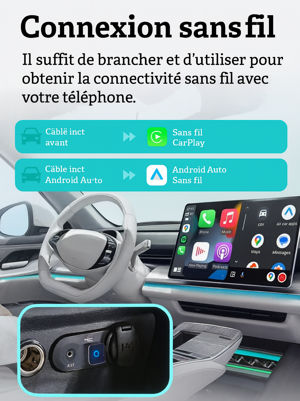 Ultra Cube – Adaptateur Sans Fil pour CarPlay et Android Auto