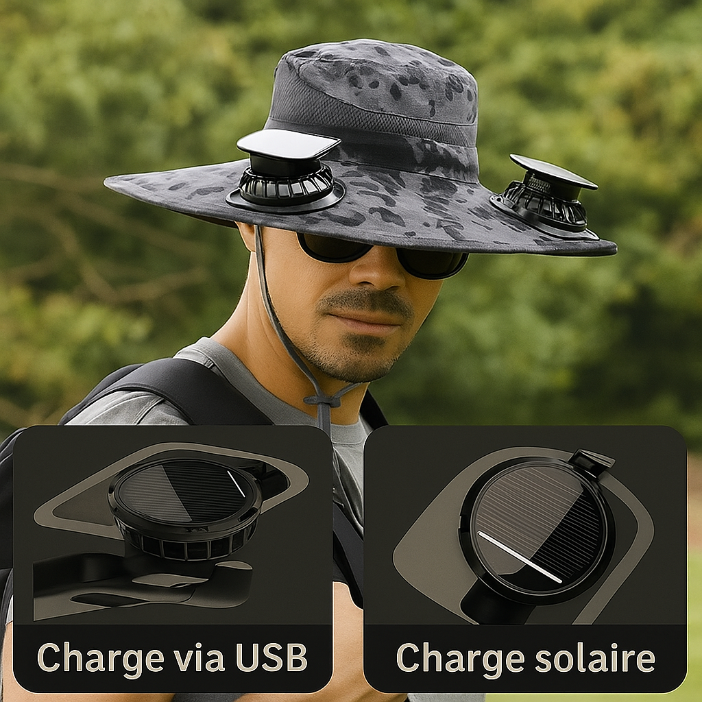 Chapeau de Soleil Large pour l'Extérieur avec Ventilateur Solaire