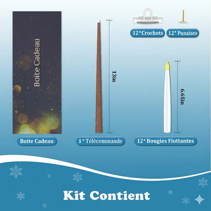 12 Bougies LED Flottantes avec Télécommande Baguette Magique – Bougies Suspendues Sans Flamme pour Décoration de Noël & Halloween