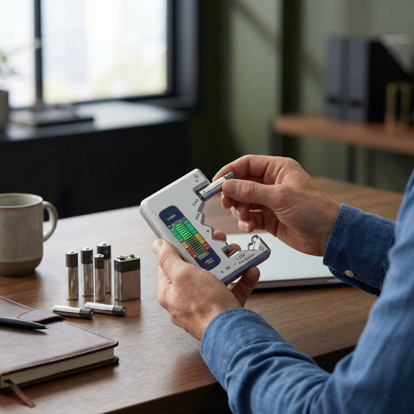 Testeur de pile numérique avec écran LCD – Mesure la capacité des piles AA, AAA, C, D, 9V et bouton 🔋