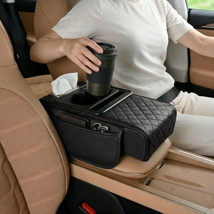 Sac de rangement multifonction pour accoudoir de voiture – Avec porte-gobelet et compartiment intégré