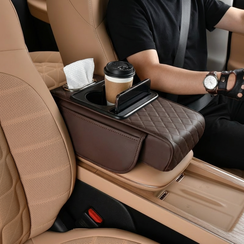 Sac de rangement multifonction pour accoudoir de voiture – Avec porte-gobelet et compartiment intégré