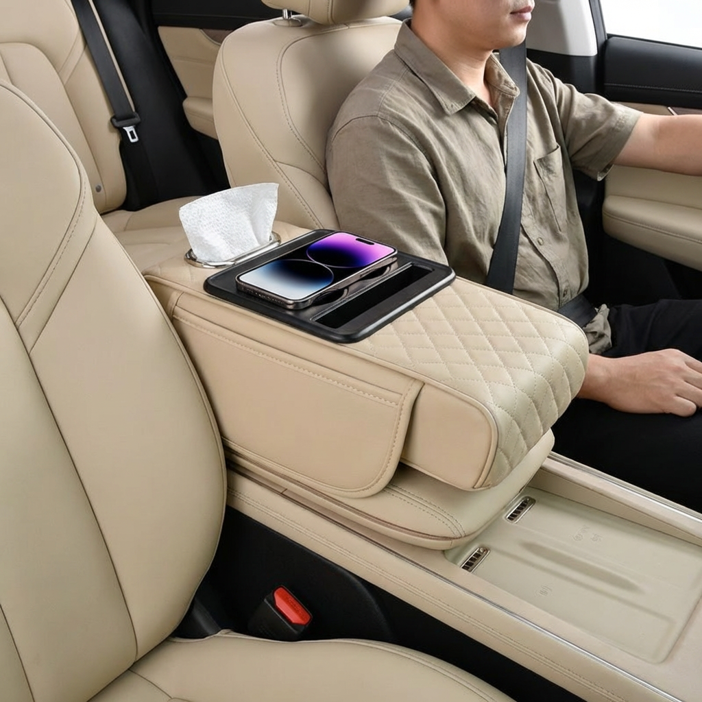 Sac de rangement multifonction pour accoudoir de voiture – Avec porte-gobelet et compartiment intégré