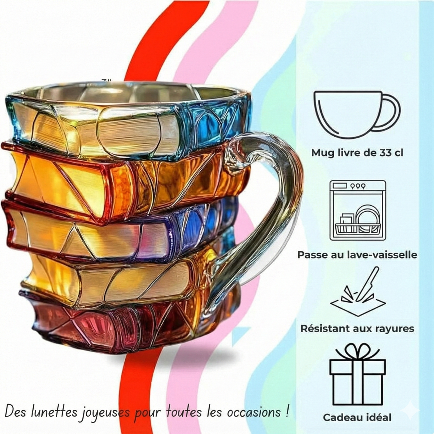 Mug pour amoureux des livres, peinte à la main