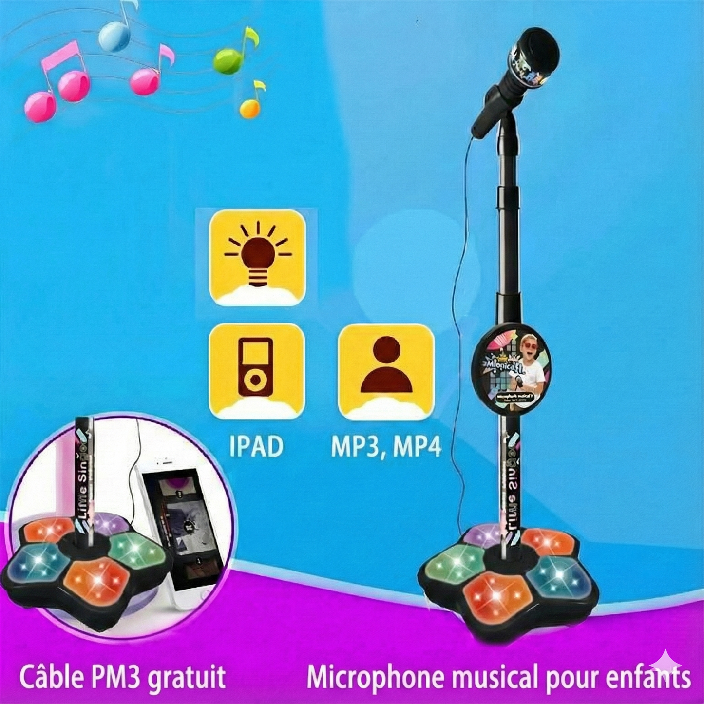 Microphone karaoké rechargeable avec Bluetooth