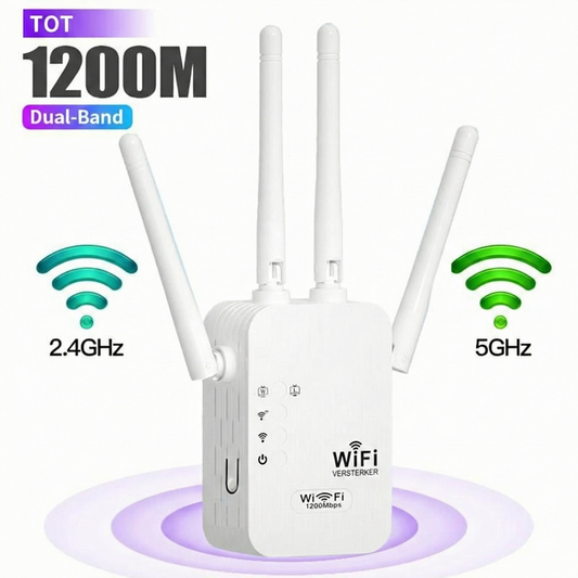 Répéteur WiFi 1200 Mbps - Amplificateur WiFi Double Bande (5 GHz & 2,4 GHz) - Avec Port Ethernet & Fonction WPS