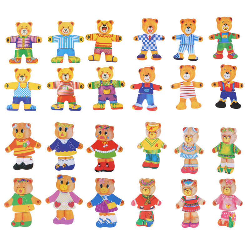 Puzzle d'Habillage Ours en Bois – Coffret de Puzzle avec Boîte de Rangement (Jouet Éducatif)