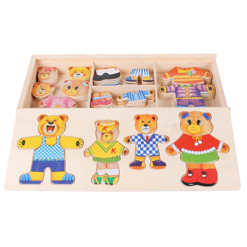 Puzzle d'Habillage Ours en Bois – Coffret de Puzzle avec Boîte de Rangement (Jouet Éducatif)