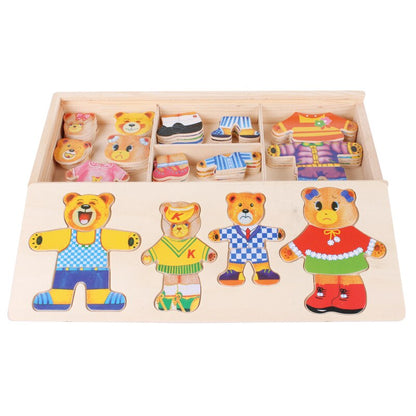 Puzzle d'Habillage Ours en Bois – Coffret de Puzzle avec Boîte de Rangement (Jouet Éducatif)