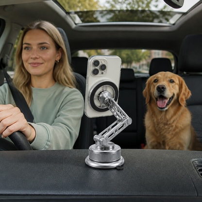 Support de téléphone pour voiture entièrement métallique avec aimant ultra-puissant et ventouse