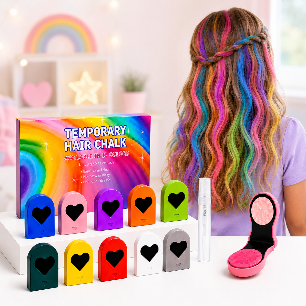 Craies pour cheveux ColorPop – 12 couleurs lavables