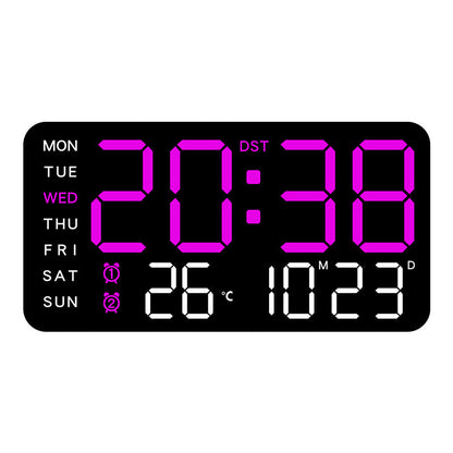 Grande horloge murale numérique avec affichage LED – Horloge électronique moderne avec date et température