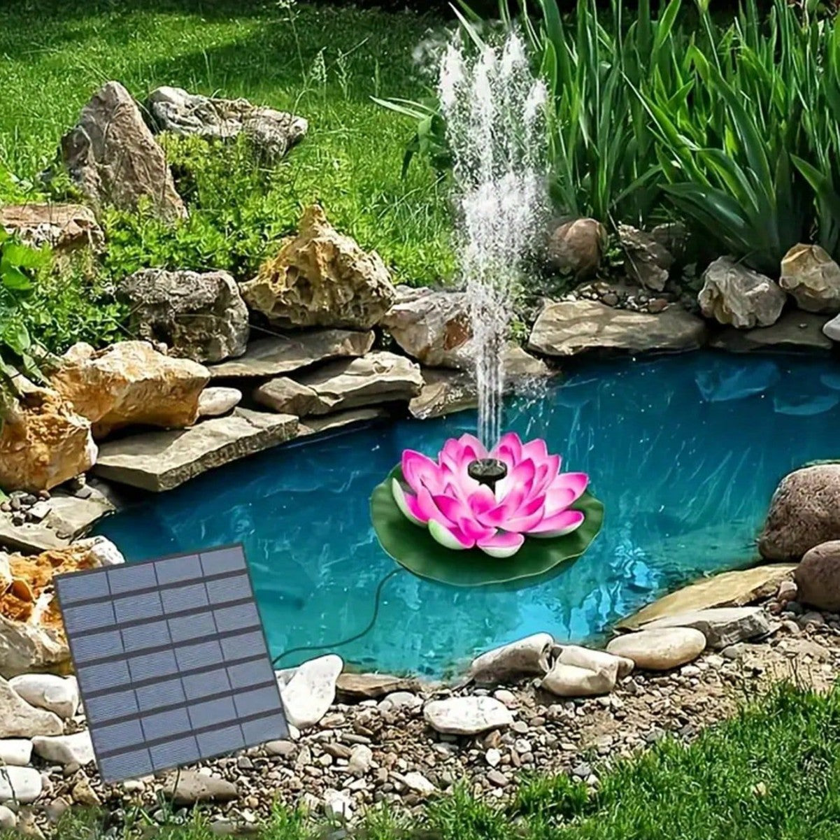 Fontaine solaire lotus – Fontaine de jardin flottante pour piscines et bassins