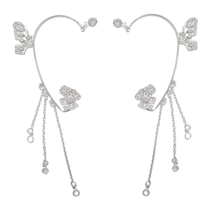 Boucles d'oreilles à clips simples avec papillons, motifs floraux et pompons – Élégantes, confortables et sans perçage