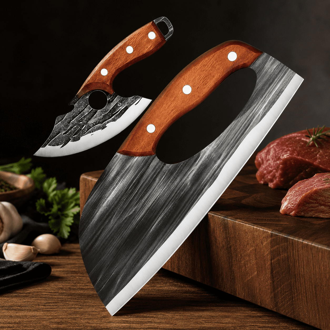 🔪 Ensemble de couteaux à viande haut de gamme (Lot de 2) – Tranchant ultime pour le barbecue, les grillades et la cuisine
