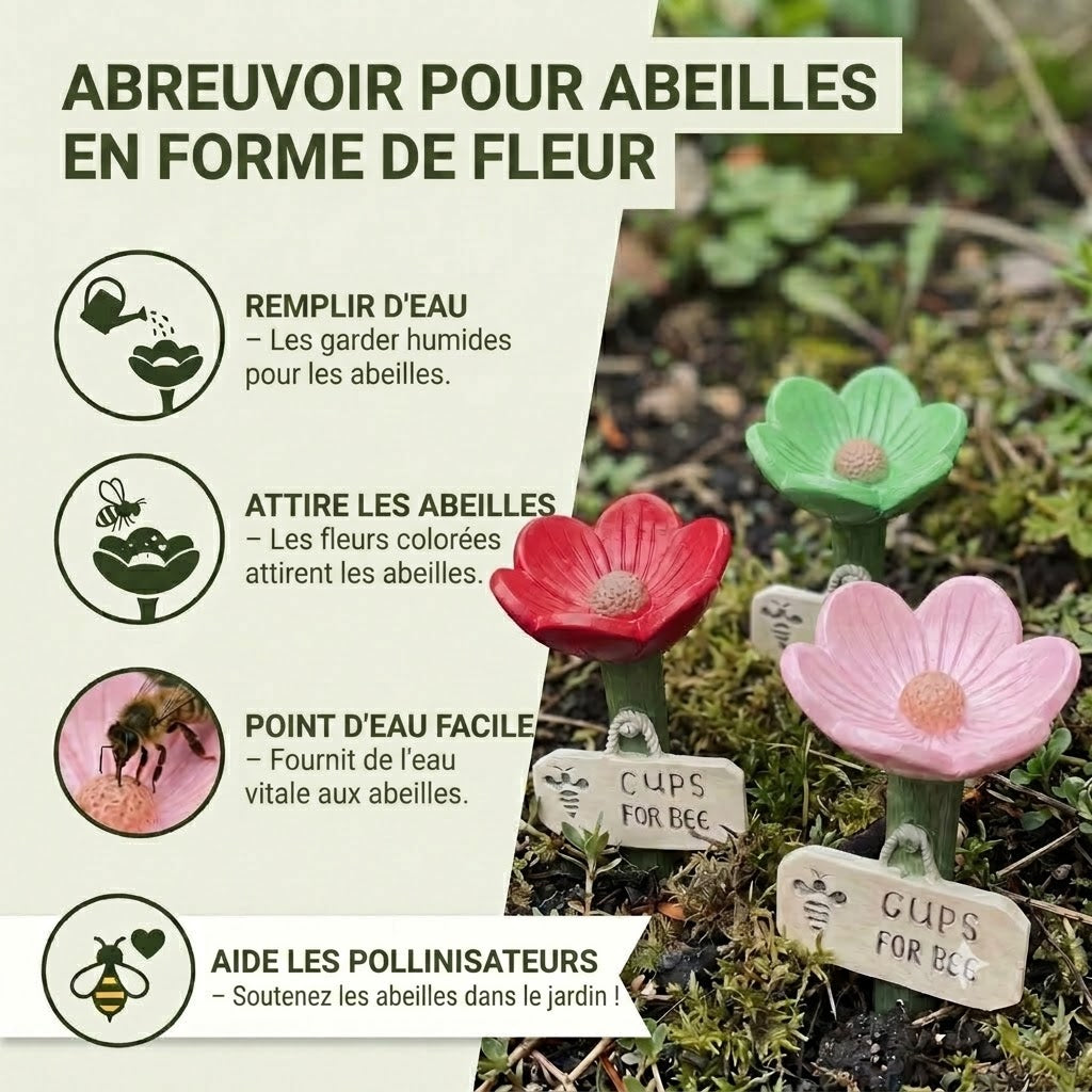 Abreuvoir à abeilles en forme de fleur – Distributeur d'eau coloré pour le jardin