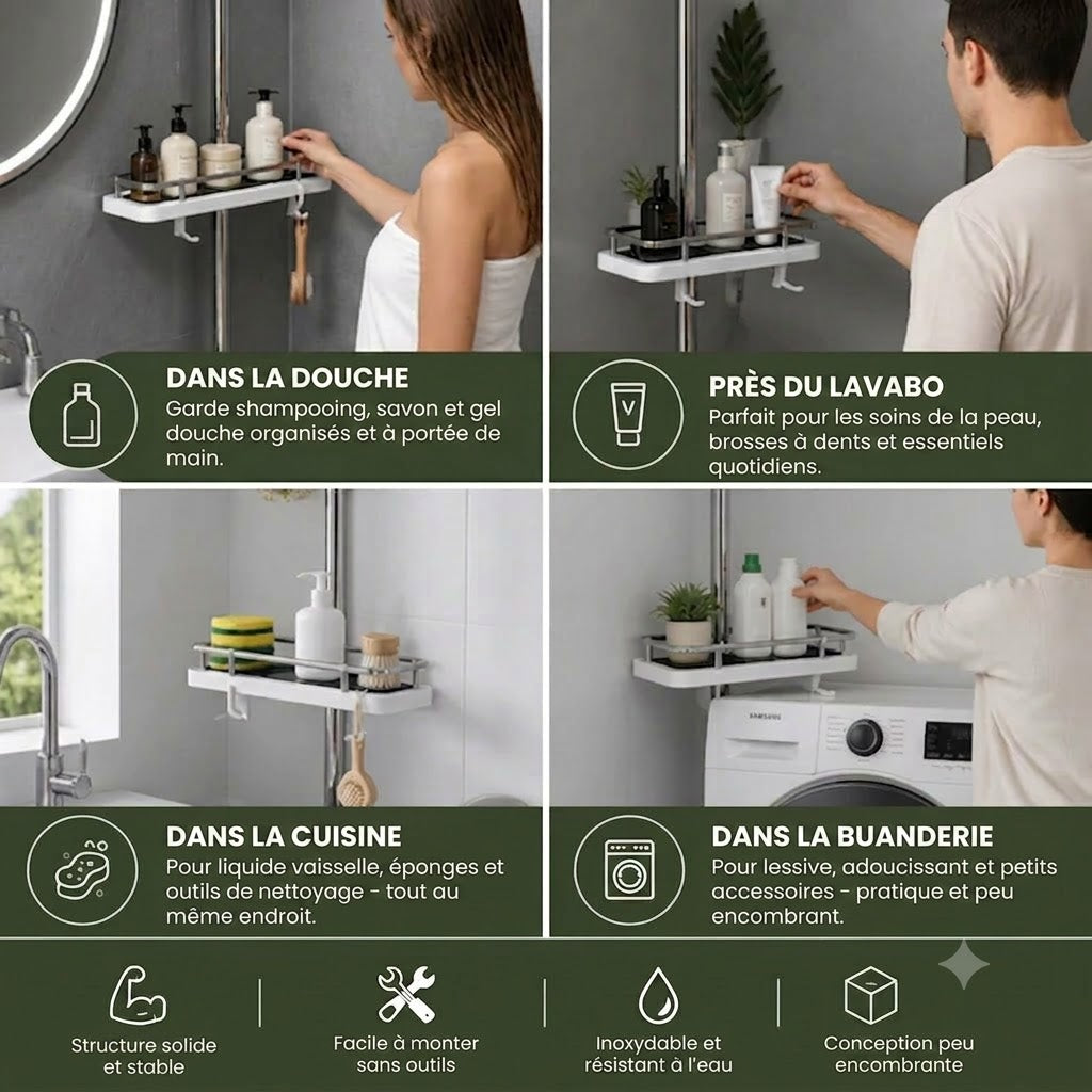 Barre de douche avec tablette pour salle de bain