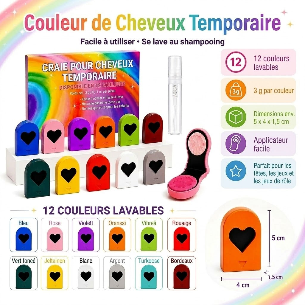 Craies pour cheveux ColorPop – 12 couleurs lavables