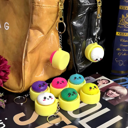 Porte-clés baozi lumineux mignon et amusant avec cuiseur vapeur
