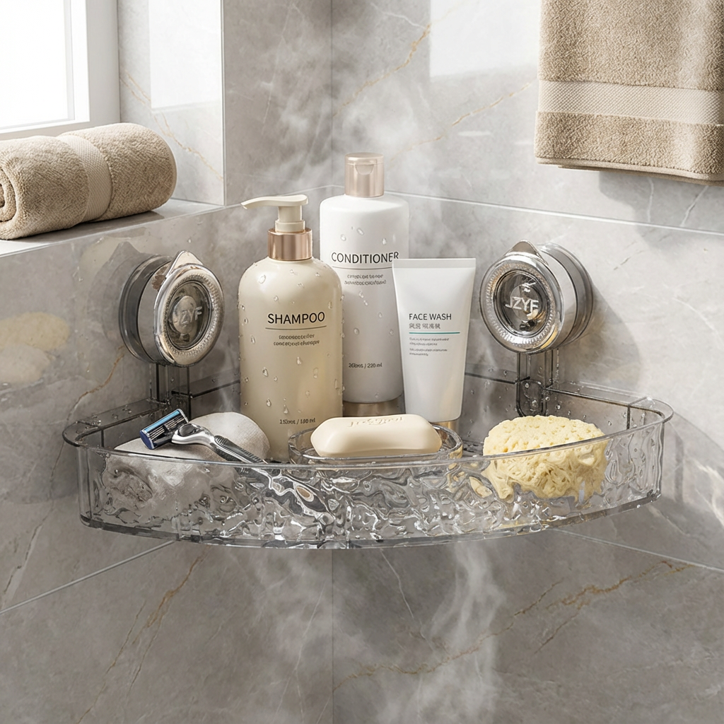 Étagère d'angle de salle de bain à ventouses – Étagère de rangement sans perçage