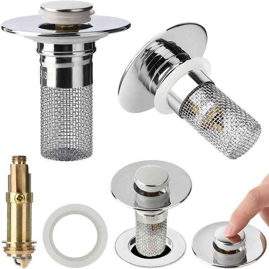 Bouchon de Lavabo 2-en-1 avec Filtre à Cheveux