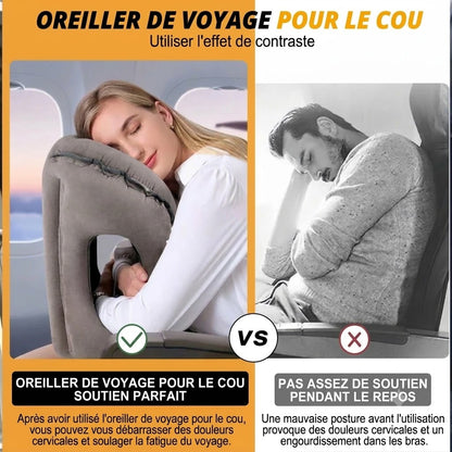 Coussin de voyage ergonomique gonflable – Oreiller de cou compact et portable pour avion, train et voiture