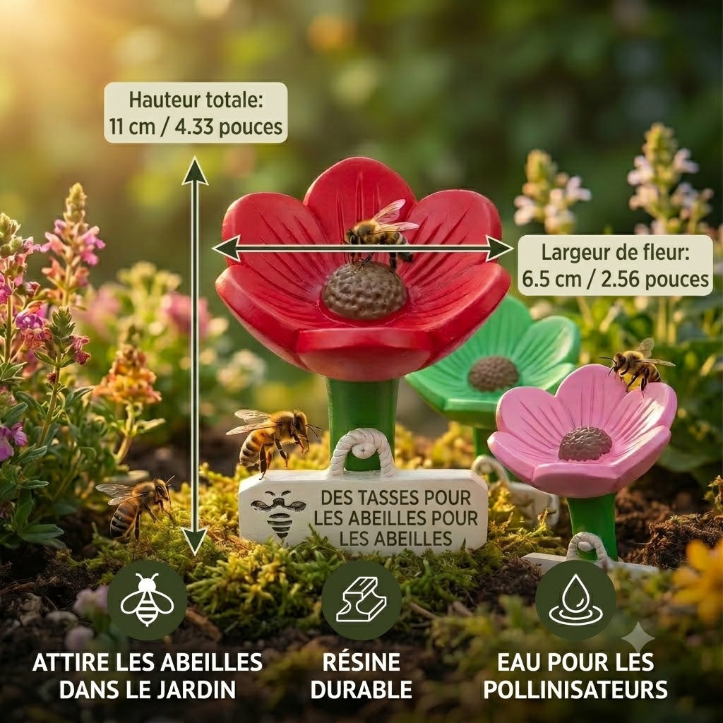 Abreuvoir à abeilles en forme de fleur – Distributeur d'eau coloré pour le jardin